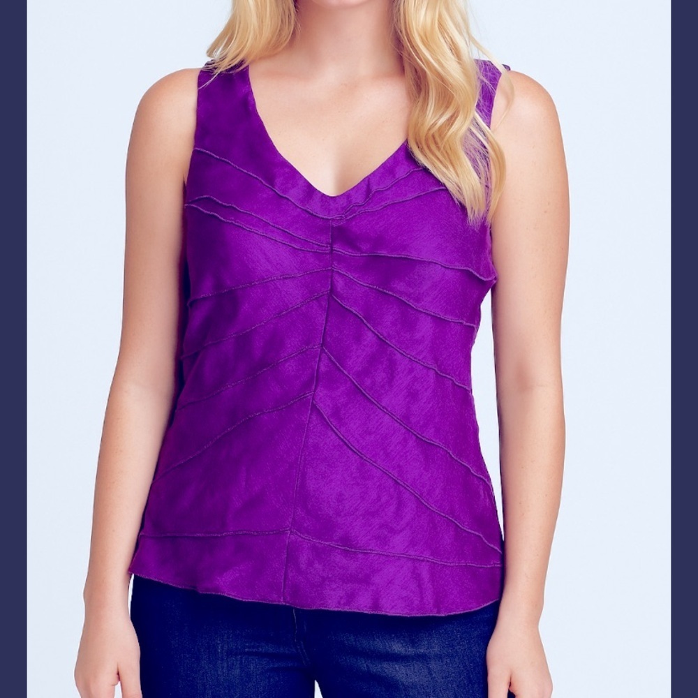 Y2k silk ruffle purple Escada blouse tank size xs $300 designer classic summer